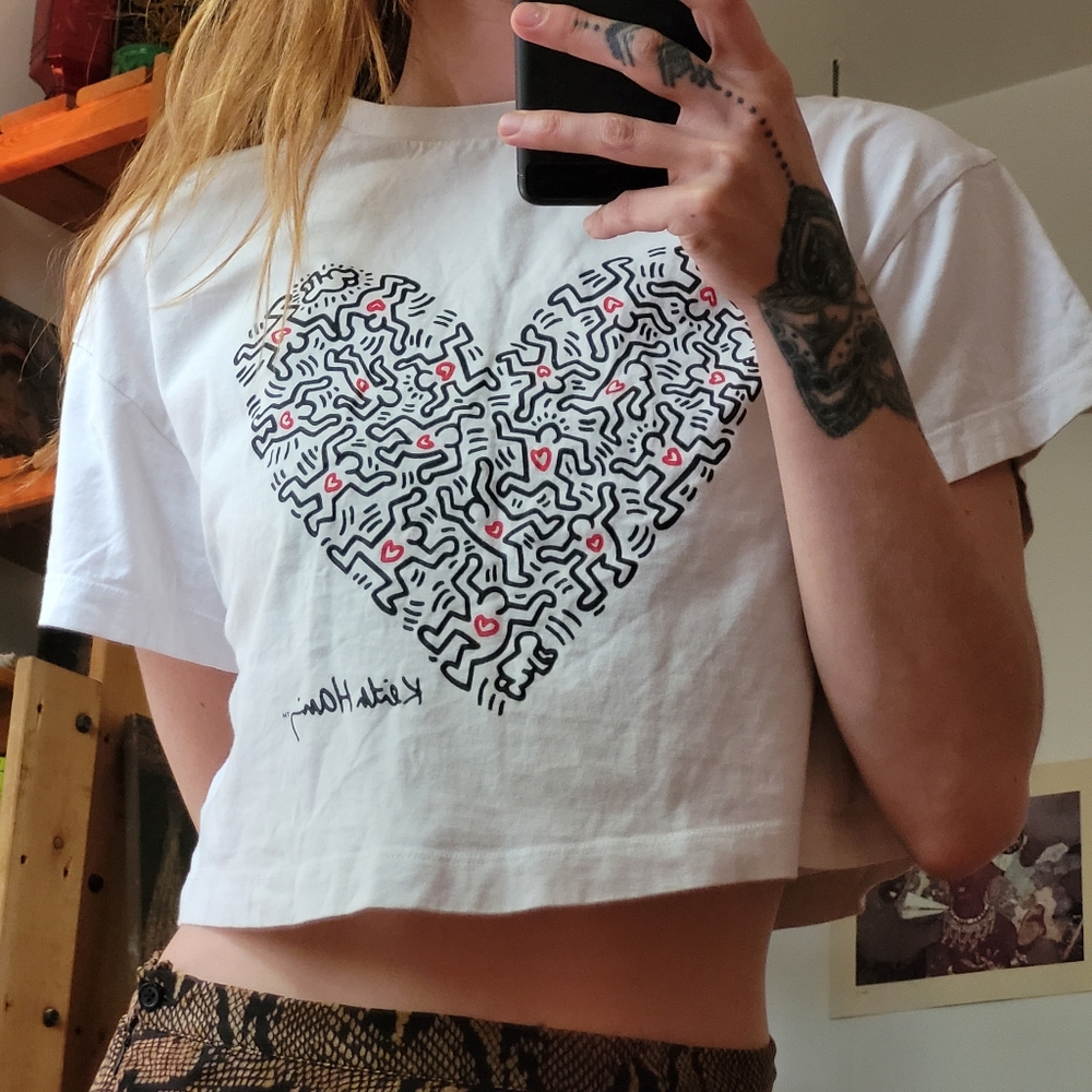 Keith Haring Love It All Cropped White Tshirt - Size S